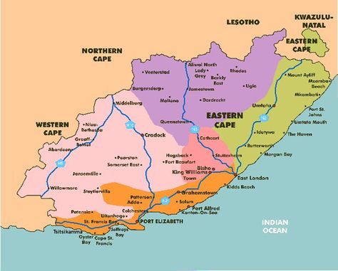 Eastern Cape South Africa, South Africa Map, Northern Cape, Eastern Cape, South Africa Travel, Africa Map, London Hotels, North South, Africa Travel