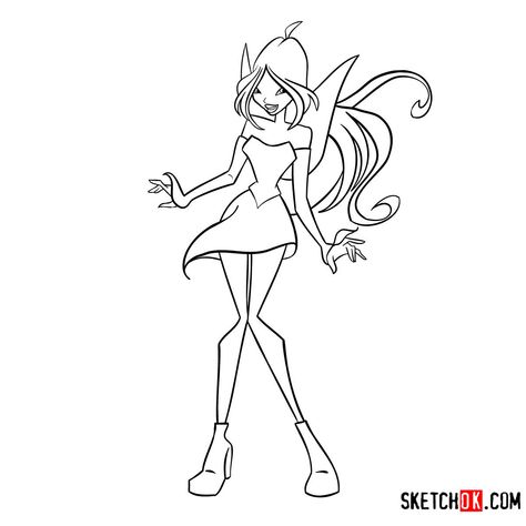 How to draw Flora Charmix from Winx - Step by step drawing tutorials Flora Winx Club Drawing, Winx Club Drawings Easy, Flora Winx Drawing, Winx Drawing, Fairy Of Nature, Club Drawing, Winx Fairies, Drawings To Trace, Character Outline