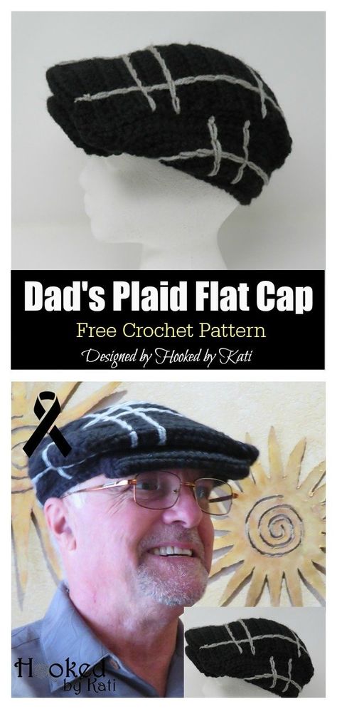 Dad's Plaid Flat Cap Free Crochet Pattern #freecrochetpattern  #crochethatpattern  #crochepattern  #crochetformen Girls Top Design, Crochet Mens Hat, Crochet Flats, Hat Patterns Free, Plaid Flats, Crocodile Stitch, Crocheted Items, Cap Patterns, Crochet Cap