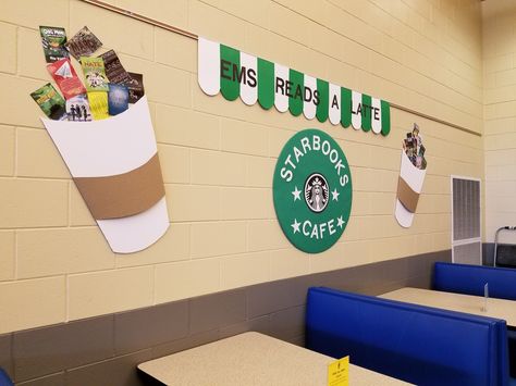 Star Books Cafe Classroom, Reading Cafe In Classroom, Starbooks Reading Area, Starbucks Classroom Transformation, Starbooks Library, Starbooks Cafe Classroom, Starbucks Classroom, Cafe Classroom, Coffee Classroom