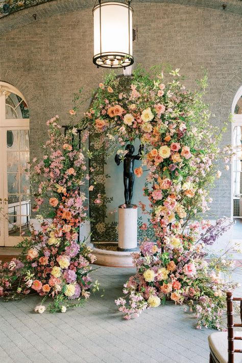 Wedding Arbours, Colonial Wedding, Pastel Floral Wedding, Flower Arches, Arch Inspiration, Floral Wedding Arch, Orange And Pink Wedding, Floral Arches, Floral Arch Wedding