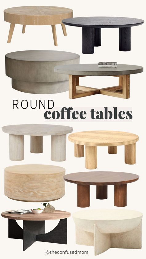 Round coffee tables, wooden coffee table, oak, cement, solid, modern, Scandinavian, affordable home, Wayfair, pottery barn, west elm, Amazon, coffee table, coffee table ideas, living room furniture, coffee tables, round coffee table, unique coffee table, wood coffee table, round coffee table styling, coffee table for the home, modern living room, living room furniture, minimalist living room Round Coffee Table Ideas, Coffee Table Ideas Living Room, Table Ideas Living Room, Organic Modern Coffee Table, Wood Coffee Table Round, Round Coffee Table Styling, Circle Coffee Table, Coffee Table Trays, Coffee Table Unique