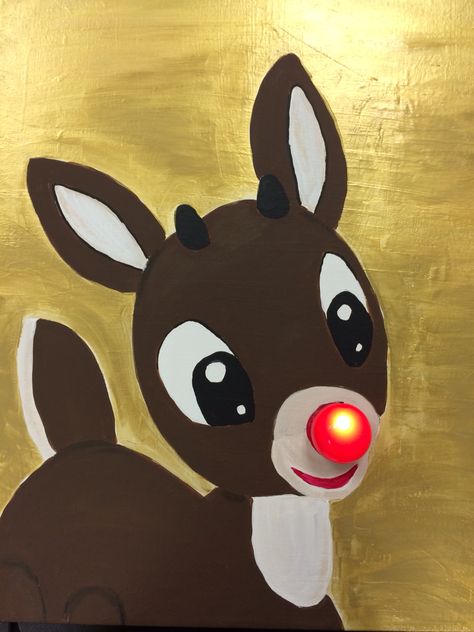 Rudolf Painting, Cute Reindeer Painting, Rudolph Painting, Rudolph Painting Canvas, Christmas Reindeer Paintings On Canvas, Rudolph The Red Nosed Reindeer Painting, Rudolf The Red Nosed Reindeer Art, Reindeer Painting, Paint Business