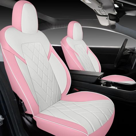 PRICES MAY VARY. Designed to Fit: This Seat Cover Set is designed to fit the 2017 - 2022 Tesla Model 3. This Seat Cover set is measured and tailored with the original Model 3 seats for the best fitment and driving comfort UPGRADE YOUR CAR INTERIOR WITH STYLE: Our premium Leatherette Seat Covers come in different colors and style, the complete Seat Cover set include covers for both front seats and rear bench seat. Protect the new seats or cover up faded and worn seats, Choose the one that fits yo White And Pink Car Interior, Pink Interior Car, Cool Car Interior, White Seat Covers, Pink Car Interior, Pink Seat Covers, Pink Car Seat Covers, Kawaii Car, Pink Car Seat