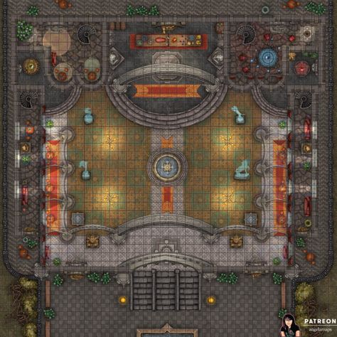 Grand Ballroom ⋆ Angela Maps - Battle Maps for D&D and other RPGs Ballroom Battlemap, Fantasy Ballroom, Ancient Greece Art, Beautiful Sculptures, Dnd World Map, Battle Map, Tabletop Rpg Maps, Grand Ballroom, Dungeons And Dragons Game