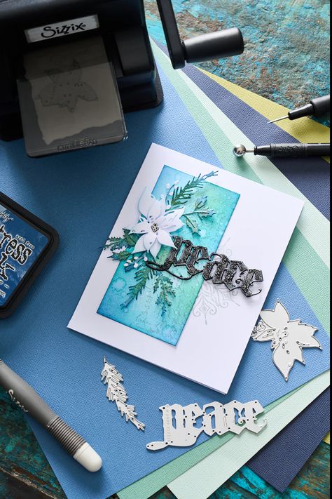 Tim Holtz Tutorials, New Baby Flowers, Thinlits Dies, Holiday Scrapbook, Tim Holtz Cards, Beautiful Christmas Cards, New Metal, Winter Cards, Classic Holiday