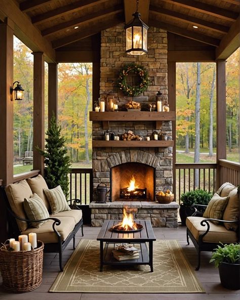 20 Cozy Back Porch Ideas You’ll Absolutely Love For Your Home – ToolzView Fireplace Inside And Outside, Board And Batten Covered Porch, Screen Porches Designs, Back Porch Patio With Fireplace, Back Porch Expansion Ideas, Screen House Ideas, Backyard Porch With Fireplace, Fireplace On Porch Outdoor, Four Season Porch With Fireplace