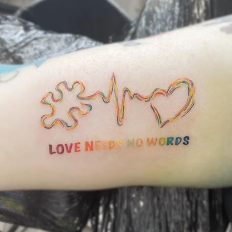 Love Needs No Words Tattoo, Let Them Tattoo Ideas On Hand, Austim Tattoos, Love Is Love Tattoo, Let Them Tattoo Ideas, Match Tattoo, Teacher Tattoos, Forearm Cover Up Tattoos, Pisces Tattoo Designs