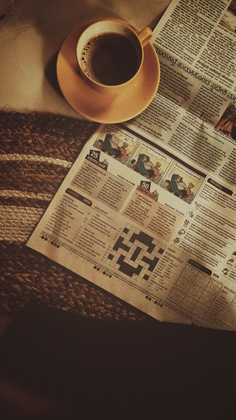 Morning, coffee , newspaper, mat , vintage, feels Newspaper And Coffee, Vintage Newspaper Design, Newspaper Aesthetic Design, Newspaper On Table, Coffee Newspaper, Newspaper Photography, Newspaper Vintage, Sunday Morning Coffee, Morning Newspaper