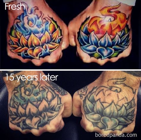 Thinking Of Getting A Tattoo? These 10+ Pics Reveal How Tattoos Age Over Time Small Wave Tattoo, Omerta Tattoo, Magic Tattoo, Old Tattoos, Waves Tattoo, Grey Tattoo, American Traditional Tattoo, Hand Tattoo, Line Tattoos