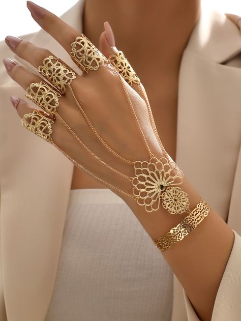 Yellow Gold  Collar  Iron   Embellished   Women's Fashion Jewelry Festival Mode, Finger Bracelets, Iron Jewelry, Style Gothic, Hand Bracelet, Estilo Hip Hop, Vintage Hippie, Estilo Punk, Style Punk