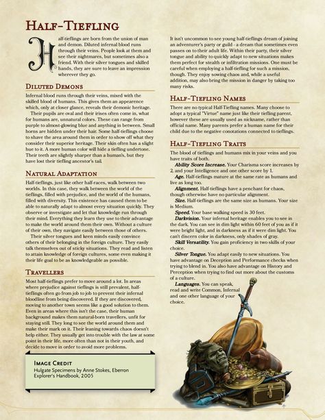 Dnd Half Races, Half Tiefling Half Human, Dnd Races Chart, Dnd Languages, Homebrew Races, 5e Races, Dnd Subclasses, Homebrew Classes, Dungeons And Dragons Races