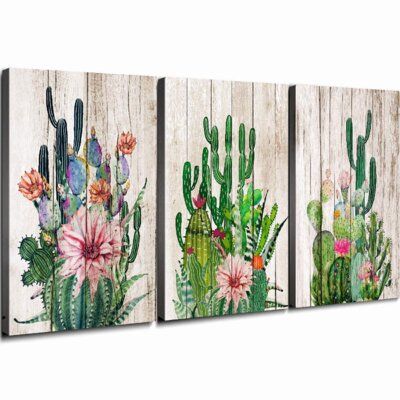 Bathroom Canvas, Wall Art Green, Cactus Wall Art, Grand Art Mural, Bedroom Canvas, Cactus Decor, Watercolor Plants, Cat Air, Hur Man Målar