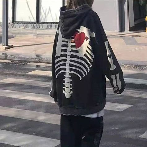 Buy it now- 42$ Aesthetic Jackets, Grunge Skeleton, Women Grunge, Goth Clothes, Oversized Streetwear, Skeleton Print, Streetwear Tshirt, Goth Outfits, Edgy Outfits