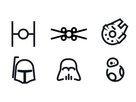 A set of Star Wars minimal icons.                              … Starwars Small Tattoos, Star Wars Simple Drawings, Simple Star Wars Tattoo Ideas, Aurebesh Tattoo, Starwars Symbols, Simple Star Wars Tattoo, Starwars Tattoo Small, Starwars Icons, Star Wars Tattoo Ideas