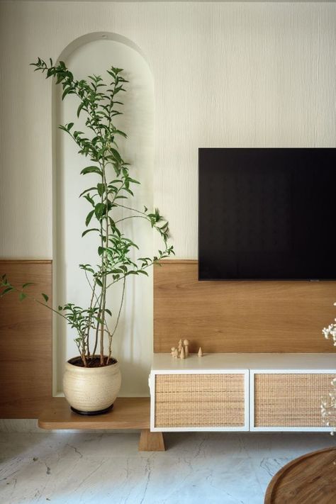 Living Tv Unit, Zen House, Japandi Interiors, Living Tv, Japanese Minimalism, Flat Interior, Versatile Furniture, Tv Wall Design, Living Room Tv Wall