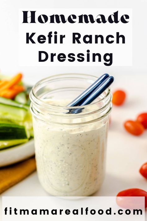 Homemade Ranch Kefir Salad Dressing – Fit Mama Real Food Greek Yogurt Ranch Dressing, Healthy Ranch Dressing, Yogurt Ranch, Yogurt Ranch Dressing, Greek Yogurt Ranch, Ranch Dressing Recipe Homemade, Easy Salad Dressing Recipes, Homemade Greek Yogurt, Kefir Recipes