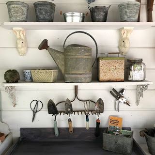 Old Potting Shed, Potting Shed Organization, Potting Shed Interior Ideas, Garden Shed Organization, Potting Sheds Exterior, Lady Lair, Garden Shed Interiors, She Shed Decor, Shed Makeover