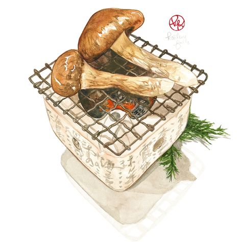 Falls Illustration, Matsutake Mushroom, Food Illust, Autumn Is Coming, Design Tv, Food Sketch, Food Illustration Art, Watercolor Food, Autumn Illustration