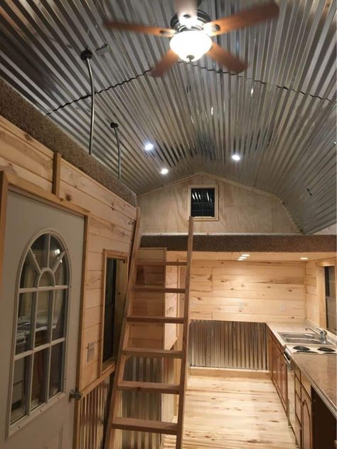 Looking as rustic on the outside as it does inside, this 30' tiny cabin house is an affordable living option. Tiny Cabins Interiors, Lofted Cabin, Lofted Barn Cabin, Small Cabin Interiors, Cabin House, Diy Kitchen Remodel, Tiny Cabins, Tiny Cottage, Cabin Interiors