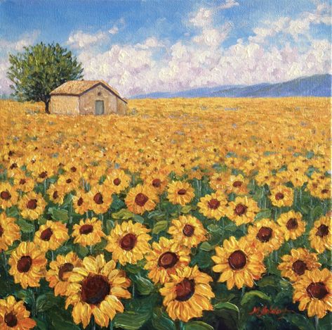 Sunflower Field Painting, Nature Canvas Painting, Unique Canvas Art, Sunflower Drawing, Field Painting, Fleurs Diy, Canvas For Beginners, Small Canvas Paintings, Arte Van Gogh