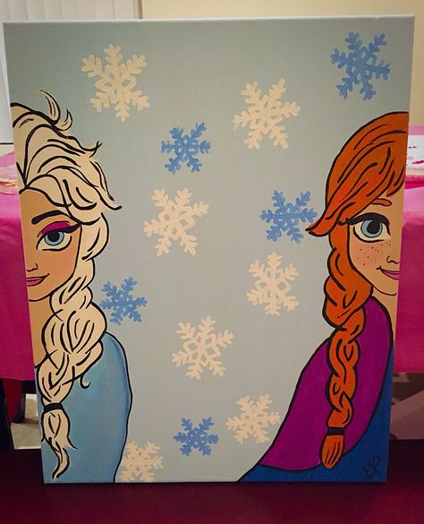 elsa and anna Frozen Painting Canvases, Disney Frozen Drawings, Elsa Canvas Painting, Frozen Acrylic Painting, Frozen Painting Ideas, Frozen Painting Easy, Elsa Painting Easy, Princess Painting Ideas, Elsa And Anna Painting