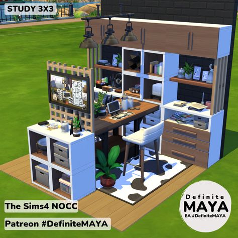 Sims 4 Closet Ideas, The Sims 4 Backyard Ideas, Sims 4 Study Room, Sims 4 Office Ideas, Sims 4 Base Game Room Ideas, Sims Room, Sims Interior, Sims Rooms, Dj House