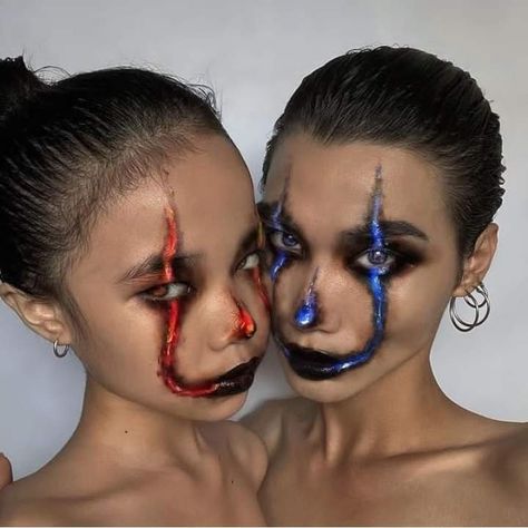 Halloween Duos, Twin Halloween, Duo Costumes, Duo Halloween Costumes, Models Makeup, Circus Theme, Creepy Halloween, Party Looks, Aesthetic Makeup