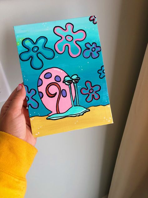 Gary The Snail Painting, Gary Painting, Cute Easy Paintings, Sky Art Painting, Trippy Painting, Simple Canvas Paintings, Cute Canvas Paintings, Cute Canvas, Cute Paintings