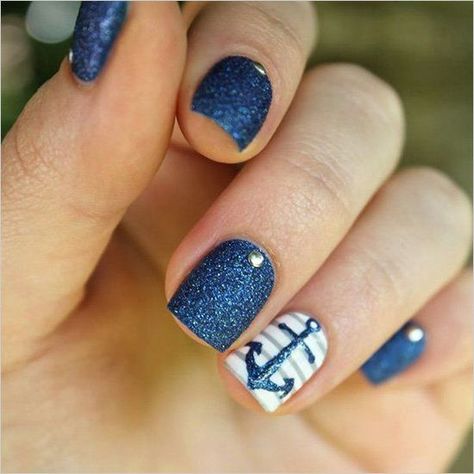 Sparkle Nails Design, Anchor Nail Designs, Anchor Nail Art, Sparkle Nail Designs, Anchor Nails, Nautical Nails, Cruise Nails, Wedding Nails Design, Sparkle Nails