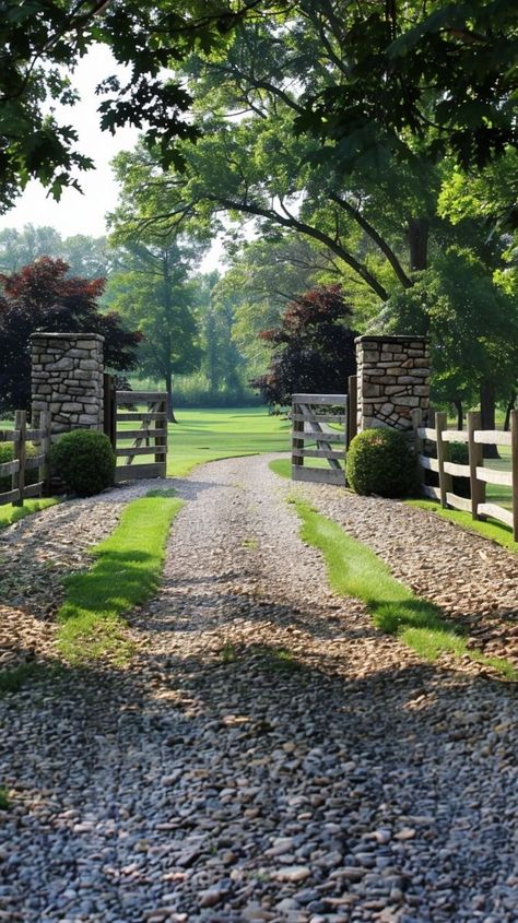 Landscaping Acreage, Ranch Landscaping Ideas, Driveway Entry Landscaping, Farm Gates Entrance, Landscaping Entrance, Subdivision Entrance, Entry Landscaping, Split Level Entryway, Driveway Entrance Landscaping