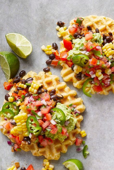 Black Bean Waffles, Recipe Ideas Vegetarian, Breakfast Guacamole, Corn Waffles, Colorful Meals, Veggie Hash, Savory Waffles, Forks Over Knives, Cooking Courses