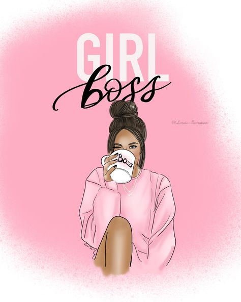 Boss Babe Illustration, Girl Boss Illustration, Hair Stylist Outfit, Girl Drinking Coffee, Boss Lady Planner, Lover Illustration, Boss Fashion, Vision 2024, Love Rose Flower