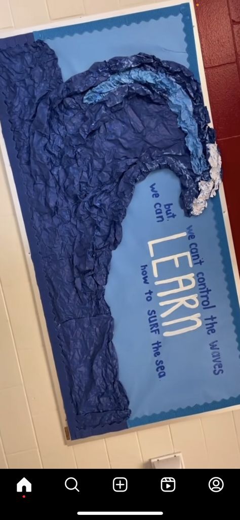 Surf Theme Bulletin Board, Beach Hoco Theme, Surf Bulletin Board, Water Theme Bulletin Board, Surfing Classroom Theme, Surfing Bulletin Board Ideas, Water Bulletin Board Ideas, Beach Hallway Decorations School, Water Bulletin Board