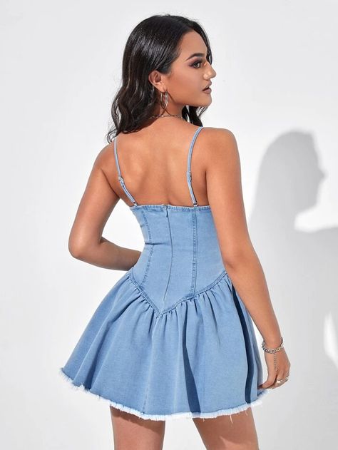 Raw Cut Flare Hem Bustier Denim Dress | SHEIN USA African Fashion Week, Bustier Dress, Dress P, African Fashion, Denim Dress, Halter Dress, Casual Dresses, Fashion Week, Style Inspiration