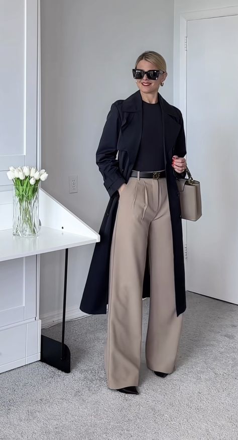 Beige Wide Leg Pants Outfit, Corporate Style Women, Wide Leg Pant Outfit, Dresses Business Casual, Stylish Office Wear, Winter Pants Outfit, Smart Casual Work Outfit, Wide Leg Pants Outfit, Colour Combinations Fashion