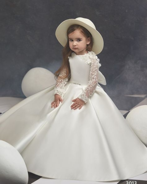 Ivory Champagne Lace Satin Long Sleeve Little Girls Pageant Dress Free Shipping Alexandrina Dresses, Kids Formal, Toddler Flower Girls, Toddler Flower Girl Dresses, First Communion Dress, First Communion Dresses, Kids Gown, Baptism Dress, Communion Dresses