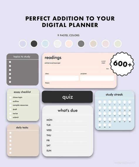 Pastel Student Widgets erincondrenlifeplanner #freehomeschoolplanner #stylishplanner #plannertips🥐 Digital Planner Widgets, Digital Journal Design, Goodnotes Template Free Stickers, Digital Planner Inspiration, Digital Notes Ideas, Good Notes Aesthetic, Good Notes Stickers Free, Goodnotes Notes Template, Planner Widget