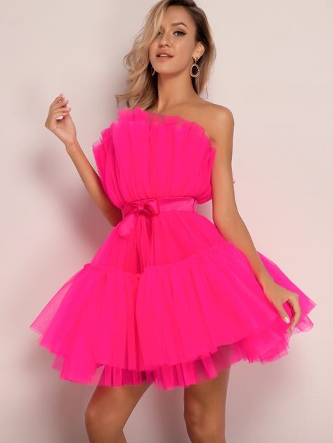 Joyfunear Bow Front Layered Mesh Tube Dress | SHEIN USA Mini Tube Dress, Stylish Party, Short Lace Dress, Pink Dresses, Tutu Skirt, Tube Dress, Tutu Dress, Corset Dress, Mesh Dress