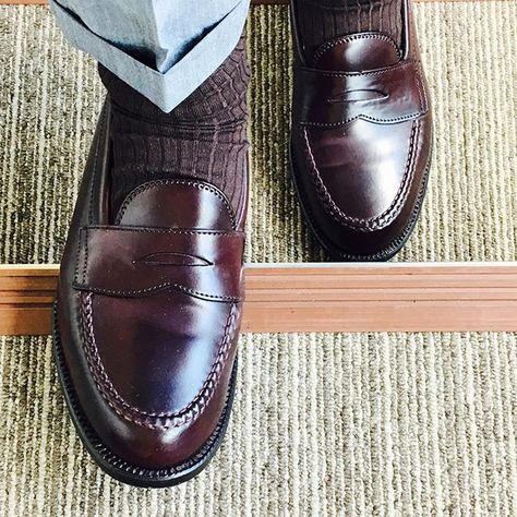 Alden Loafer, Alden Cordovan, Shell Cordovan Shoes, Winter Menswear, Alden Shoes, Cordovan Shoes, Mens Loafers, Ivy League Style, Ivy Style