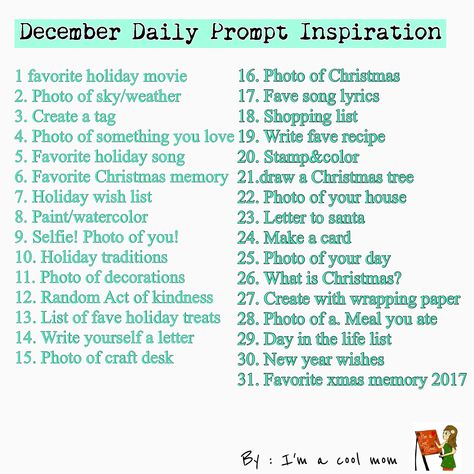 December daily prompts free printable December Daily Ideas, December Daily Printables, December Daily Ideas Inspiration, December Projects, December Photo Challenge, Daily List, Daily Prompts, Daily Ideas, Daily Journal Prompts