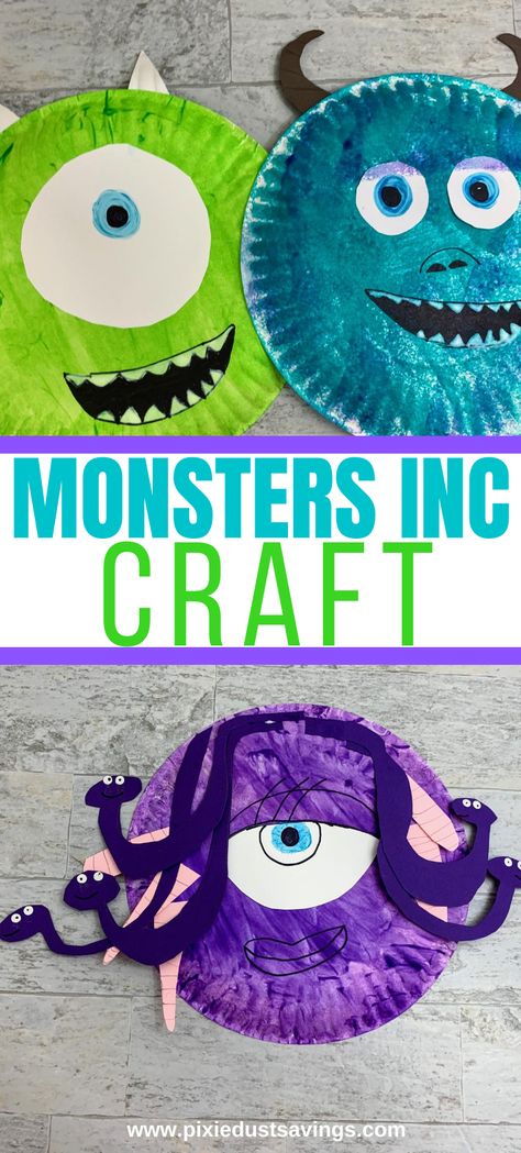 Monsters Inc Preschool Activities, Paper Plate Monsters For Kids, Character Crafts For Preschool, Disney Pixar Activities, Disney Paper Plate Crafts, Monsters University Crafts, Pixar Activities For Kids, Disney Projects For Preschoolers, Disney Activities For Preschoolers Lesson Plans