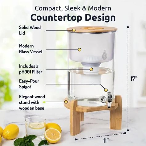 pH Recharge Glass Alkaline Water Filter Dispenser - Countertop Water Filter System - Purifier Countertop Water Dispenser, Countertop Water Filter, Healthy Water Drinks, Gallon Water Jug, Water Filter Pitcher, Water Filter System, Healthy Swaps, Perfect Aesthetic, Filtered Water Bottle