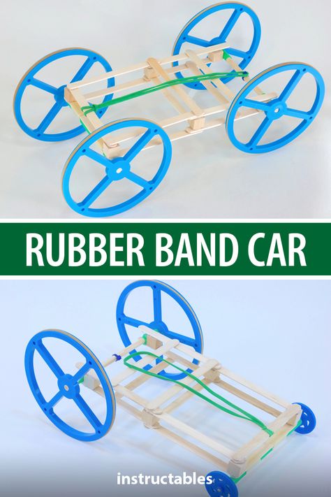 Rubber bands are a convenient and effective way to teach energy transformation, and this rubber band car makes that lesson a blast! #Instructables #education #school #teach #students #engineering #kids #toy Teaching Energy, Observational Learning, Rubber Band Car, Stem Projects For Kids, Recycled Wine Corks, Steam Projects, Energy Transformations, Car Designs, Engineering Projects