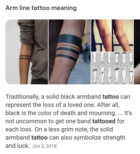 Memorial Band Tattoos, Black Stripe Tattoo Arm, 3 Stripes Tattoo, Black Line Tattoo Arm Meaning, Ink Stripes Tattoo, 2 Line Tattoo Arm, Acting Tattoo Ideas, Stripe Tattoo Arm, Black Line Tattoo Arm