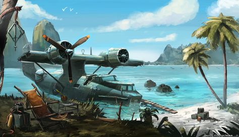 Pby Catalina, Dieselpunk Vehicles, Amphibious Aircraft, Flying Vehicles, Airplane Art, Flying Boat, Battle Of Britain, Aircraft Art, Pulp Art