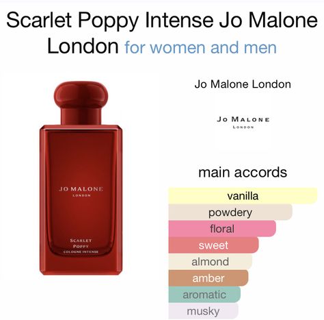 Jo Malone Scarlet Poppy, Luxurious Things, Jo Malone Cologne, Jo Malone Perfume, Fragrances Perfume Woman, Vanilla Perfume, Perfume Collection Fragrance, Perfume Scents, Woody Fragrance