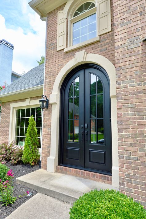 Where elegance meets security—this iron front door is the perfect first impression. 🚪🔑 #HomeSweetHome #IronElegance Black Double Front Door, Iron Front Door Double, Front Door Arch, Front Door Double, Door Arch, Window Grids, Slider Window, Iron Front Door, Iron Entry Doors