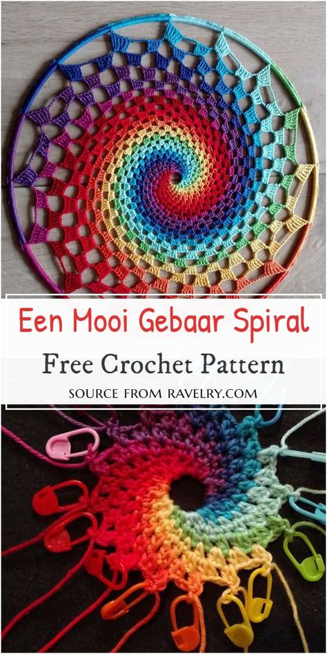 Crochet Prompts, Crochet Dreamcatcher Pattern Free, Spiral Crochet Pattern, Crochet Dreamcatcher Pattern, Crate Crafts, Spiral Crochet, Crochet Wall Art, Rainbow Mandala, Crochet Dreamcatcher