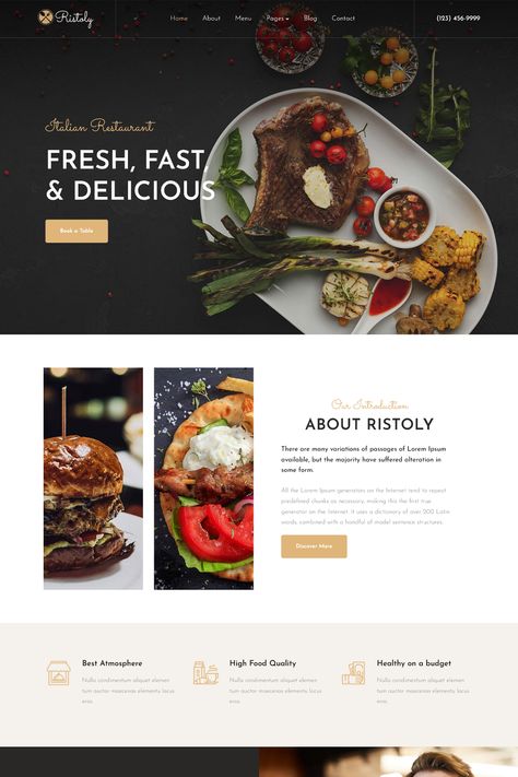 Create a restaurant website with this easy-to-customize and full-featured WordPress Theme. When purchasing this theme, you will receive a detailed help file along with additional features like a Drag & Drop Page Builder and Multiple Menu’s. Restaurant Landing Page, Restaurant Web Design, Restaurant Website Design, Restaurant Themes, Restaurant Website, C Table, Presentation Layout, Website Redesign, Website Layout